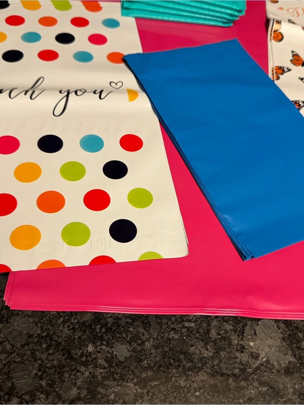 Bundle of 35 Poly & Bubble Mailers Assorted Sizes & Colors Butterfly & Dot Set